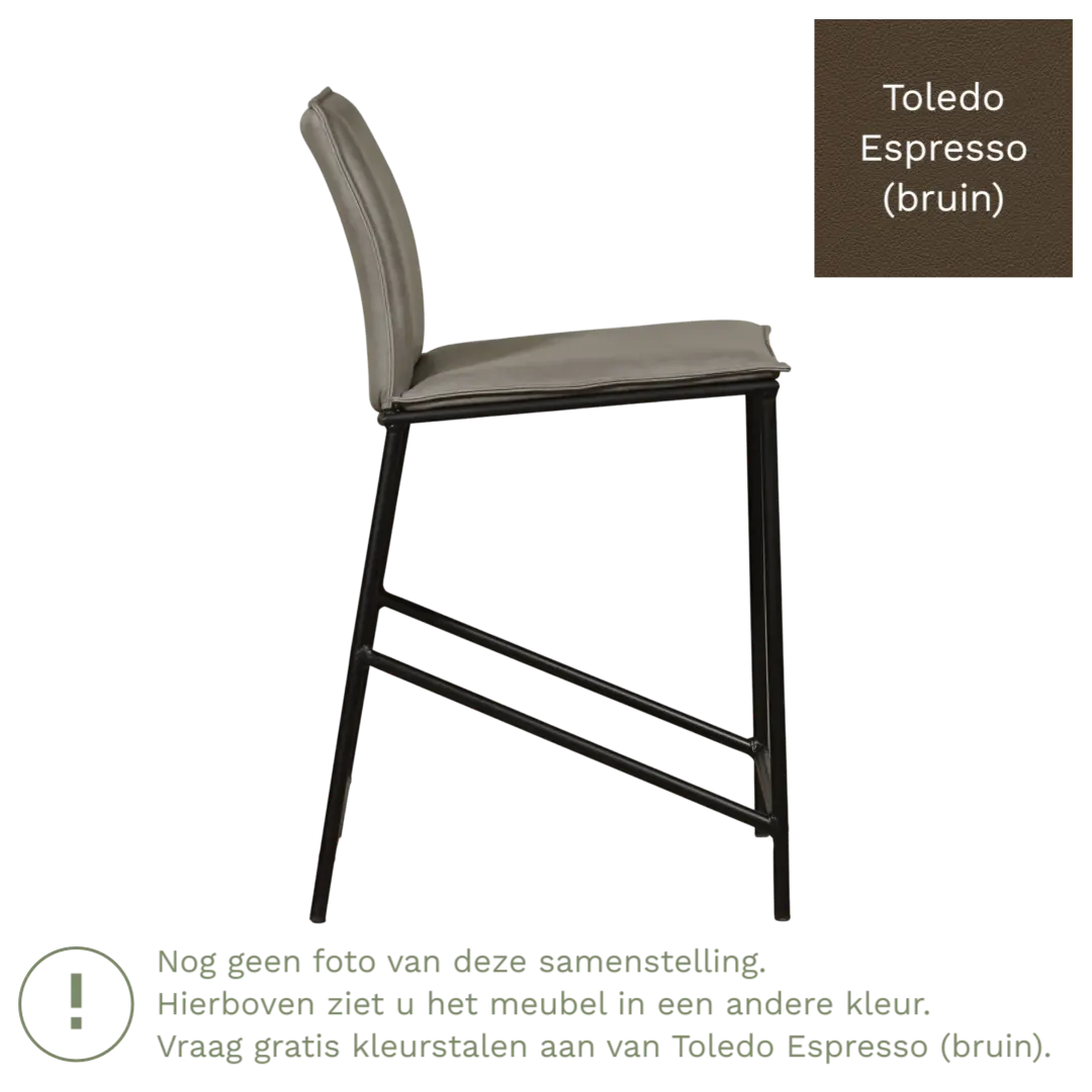 afbeelding van Leren barkruk laag Favor - Toledo Espresso (bruin) - poten staal rond zwart